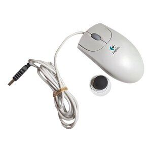 VTG Logitech First Pilot Wheel Mouse USB Wired Mechanical Ball M-BE58 Working